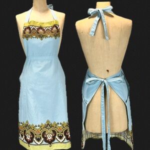 VINTAGE Williams Sonoma 100% cotton‎ full kitchen apron paisley floral tie back